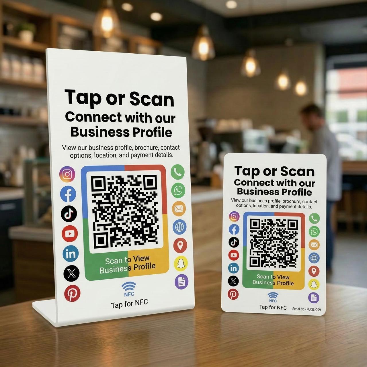 Masaliq Acrylic QR / NFC Stand & Smart NFC Cards Combo - All in One Review & Follow, Landing Page