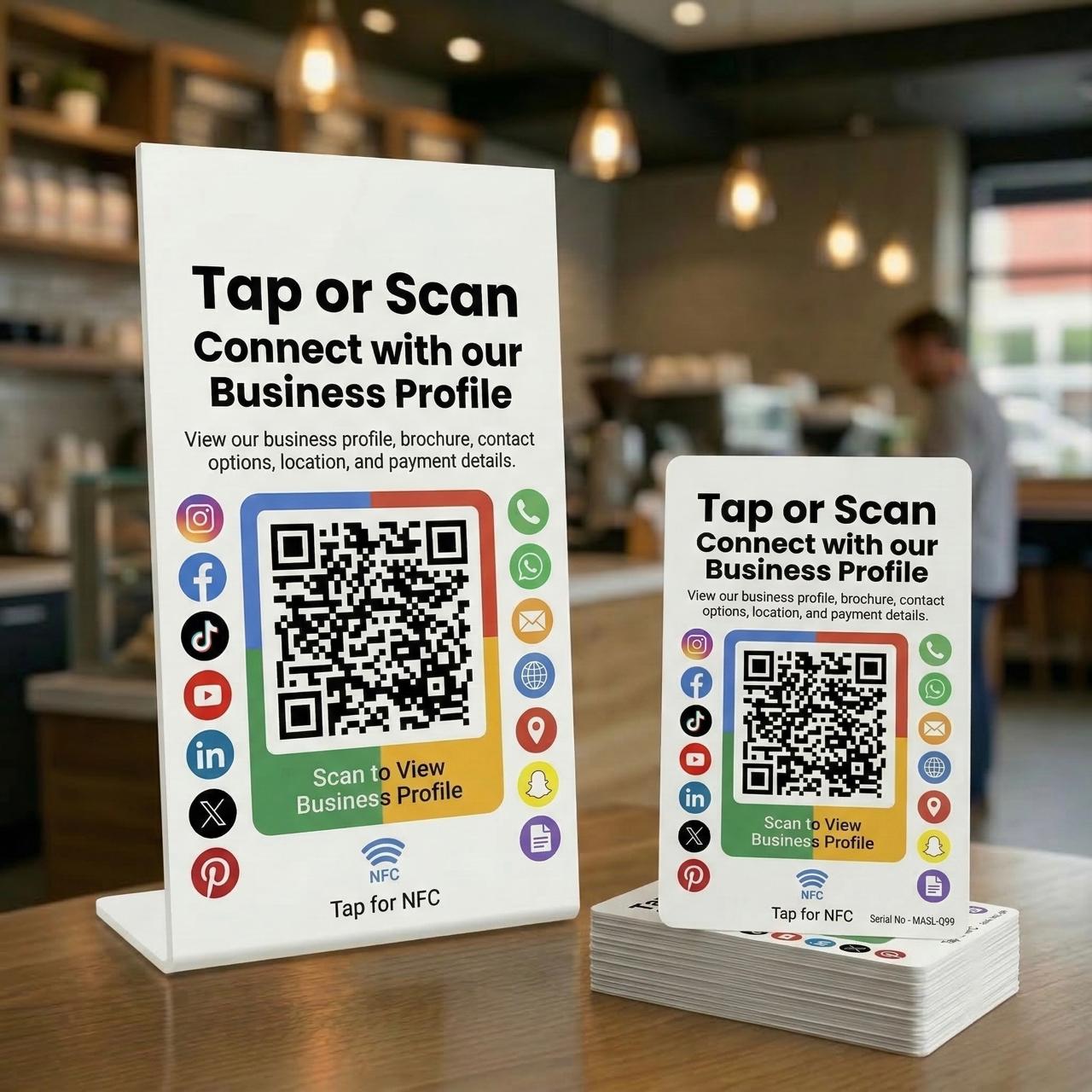 Masaliq Acrylic QR / NFC Stand & Smart NFC Cards Combo - All in One Review & Follow, Landing Page