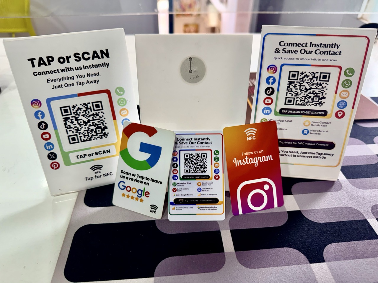 All in One Review & Follow Card - QR & NFC Stand Combo